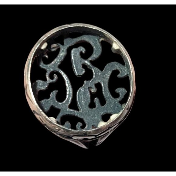 Vintage Sterling Silver Floral Scroll Concave Ring Size 7 1/2 - Picture 13 of 16